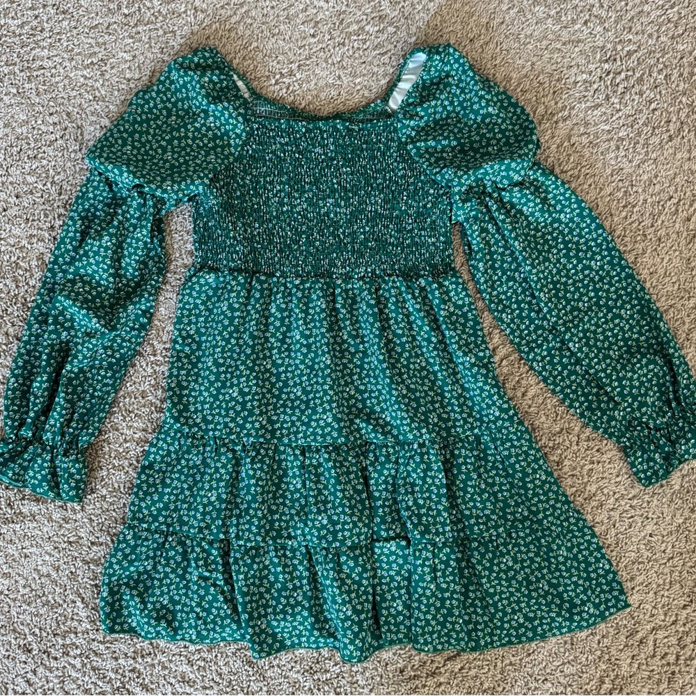 Green Floral Smocked Dress